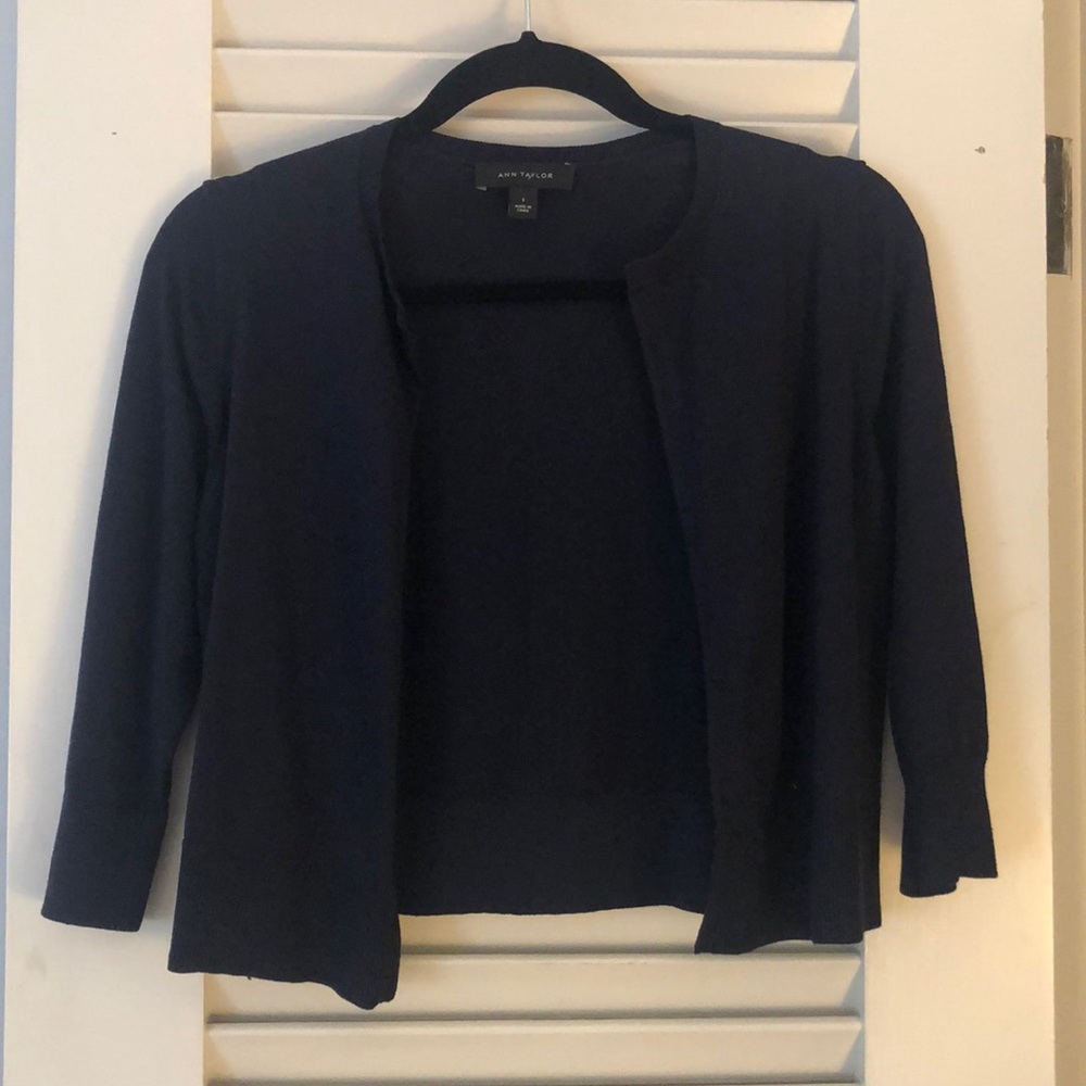 Ann Taylor Cropped Navy Blue Cardigan
